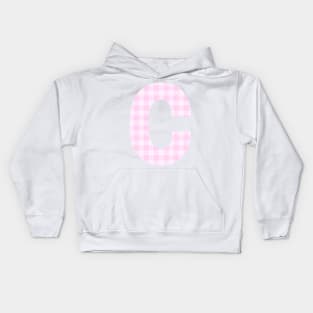 Pink Letter C in Plaid Pattern Background. Kids Hoodie